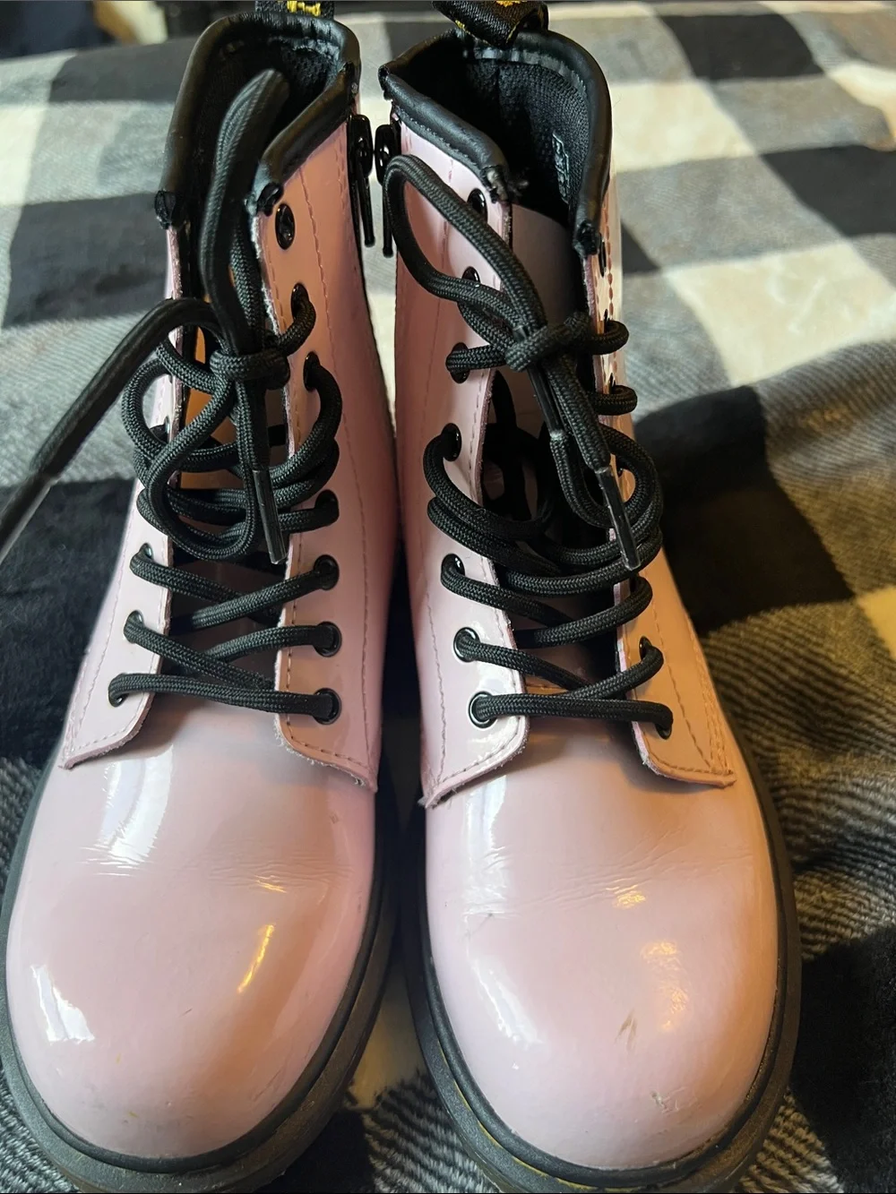 Dr. Marten’s Delaney Patent Pink Lace-Up Combat Boots with Black Trim size 3